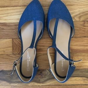 Denim strappy flats